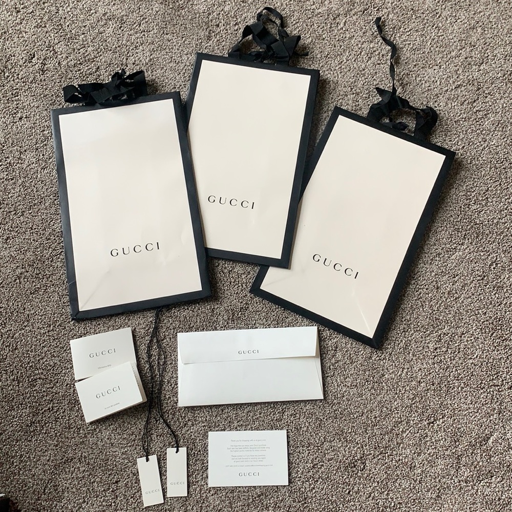 3Gucci shopping bags 14”T X 9”W see pics-some wear